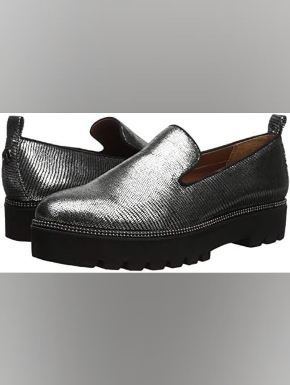 Franco Sarto Metallic Silver Textured Slip-On Loafers Sz8 Gentle Used
